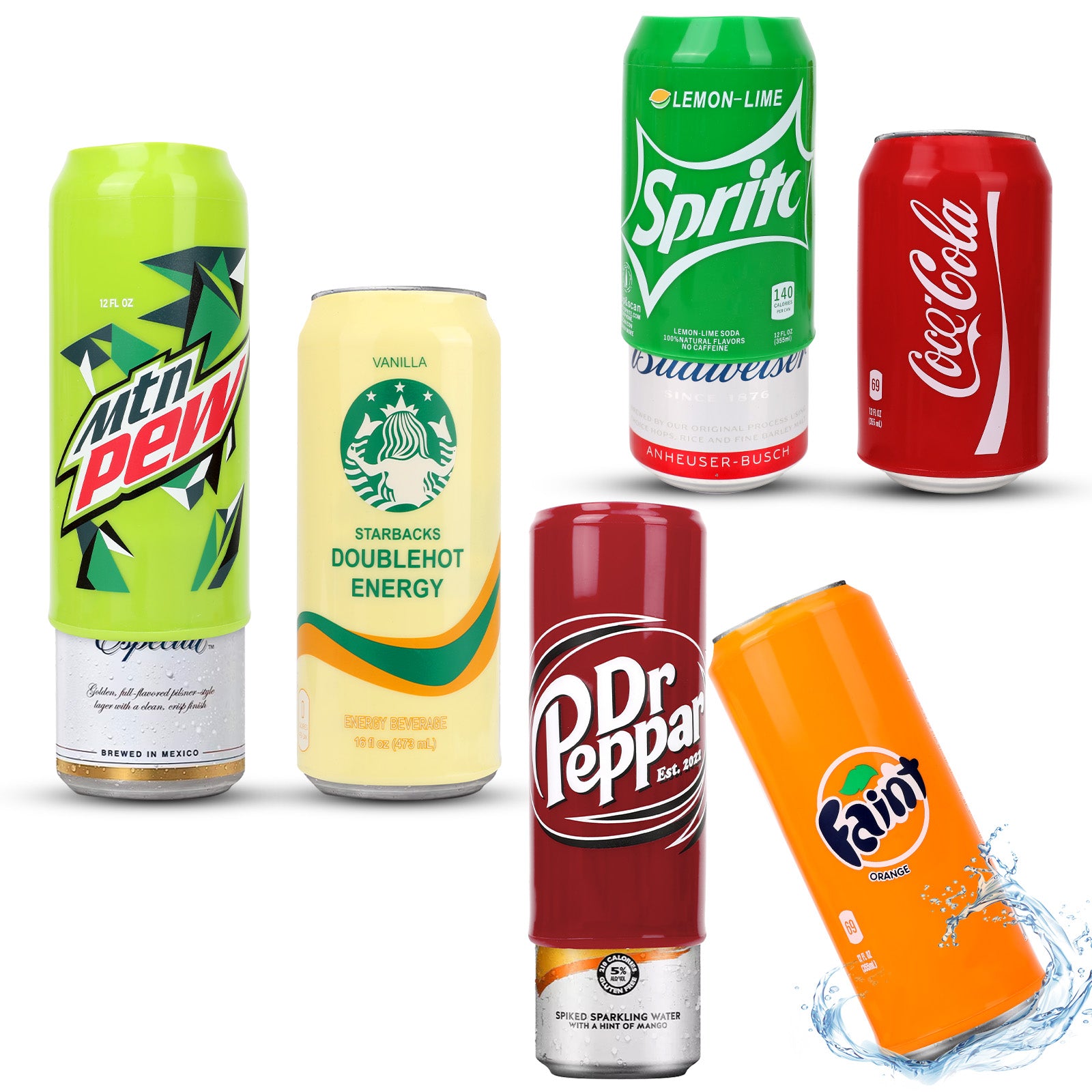 The Ultimate Can Cover Set, 6 Pack Standard 12 oz, Skinny 12 oz, and 16 oz Drink Sleeves that Look Like Soda